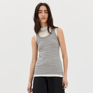 NWT JIL SANDER Gray Ivory White Cotton Set Of 3 Knit Jersey Layered Tank Top S